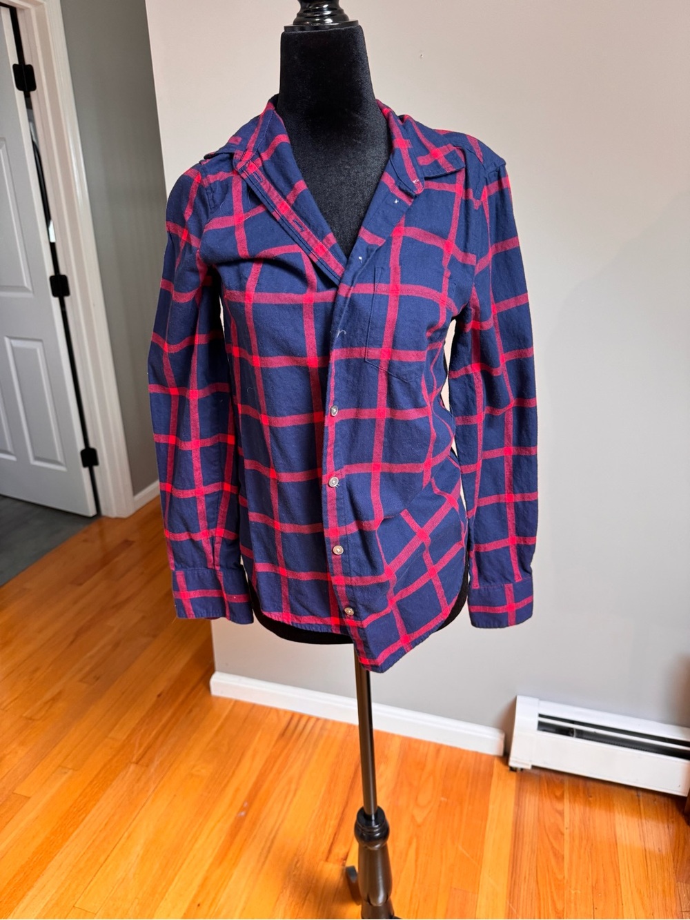 J. Crew Navy and Red Windowpane Button-Front Jacket